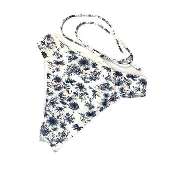 Abercrombie Palm Print Swim Bottom S Tie Waist White Boho High Leg Island - Picture 2 of 6